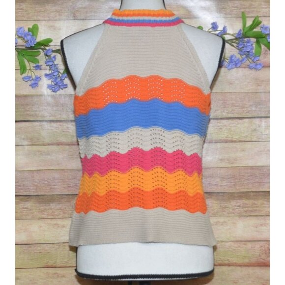 Cute THML Halter Top Sweater Color Block Crochet Ladies Size L Boho Festival - Picture 7 of 10